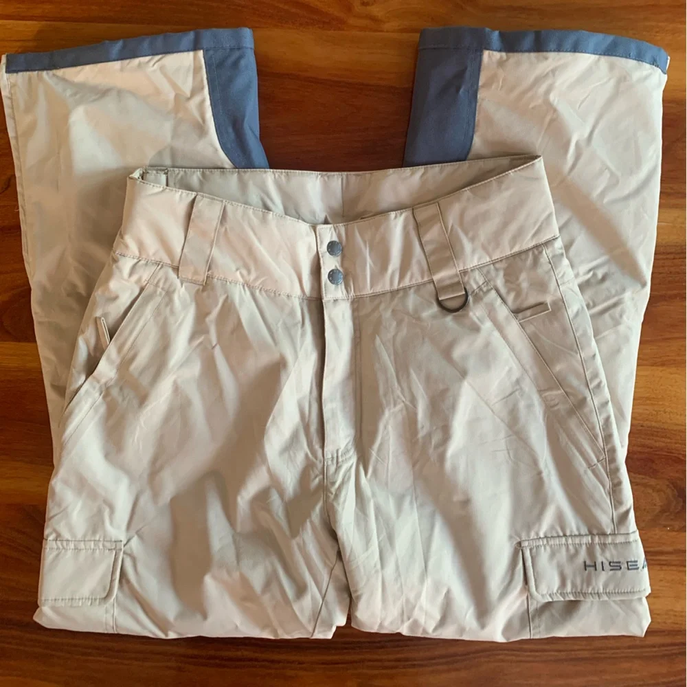 NWOT HISEA Beige and Blue Insulated Ski Snow Pants Size M Short - Picture 1 of 10